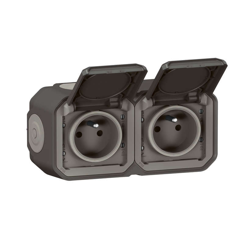 Legrand 070064 - Double prise de courant horizontale avec volet Plexo complet saillie -anthracite