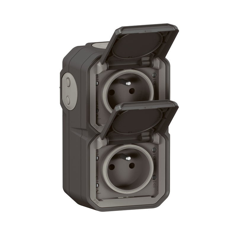 Legrand 070065 - Double prise de courant verticale avec volet Plexo complet saillie - anthracite