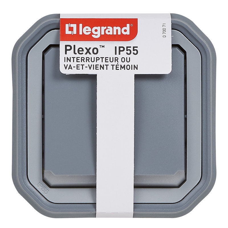 Legrand 070071 - Interrupteur ou va-et-vient témoin Plexo complet encastré et griffes - gris