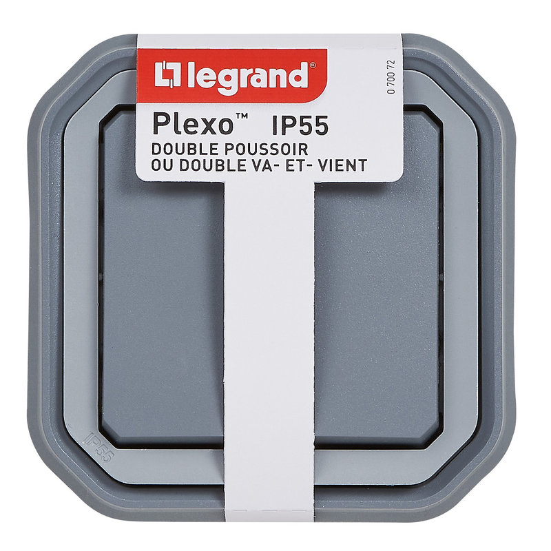 Legrand 070072 - Double interupteur / va-et-vient ou poussoir Plexo complet encastré - gris