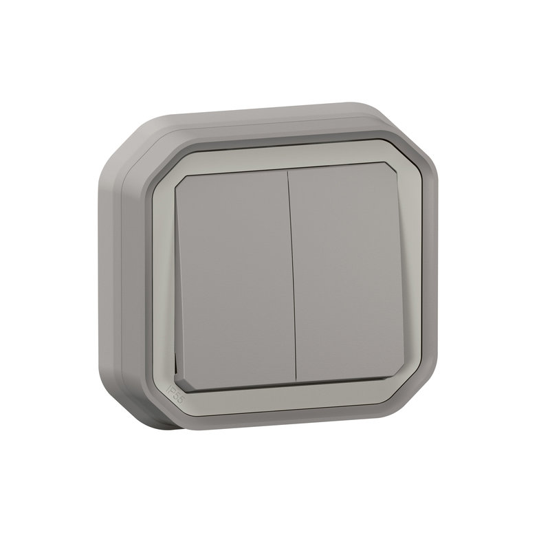 Legrand 070072L - PLEXO DOUBLE INTERRUPTEUR OU VA-ET-VIENT OU POUSSOIR - GRIS - ENCASTRE