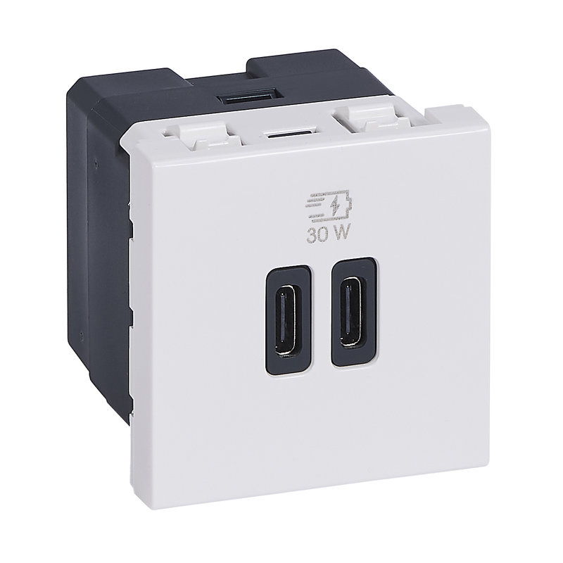Legrand 077631L - Chargeur 2 USB Type-C + Type-C Power Delivery Mosaic - Blanc