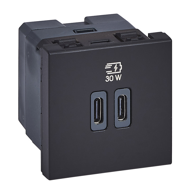 Legrand 077633L - Chargeur 2 USB Type-C + Type-C Power Delivery Mosaic - Noir