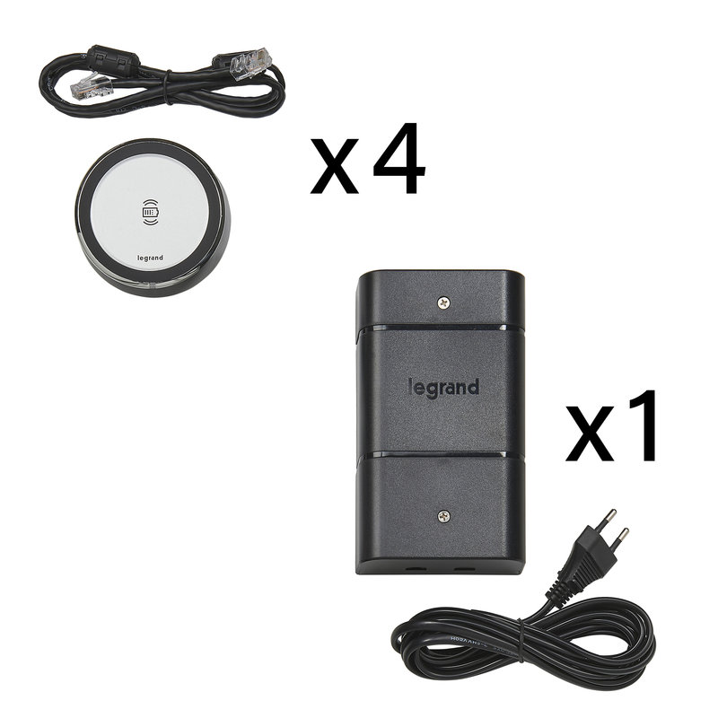 Legrand 077646L - Kit 4 chargeurs sans fil 15W pour mobilier raccordement par fiche 2P Euro