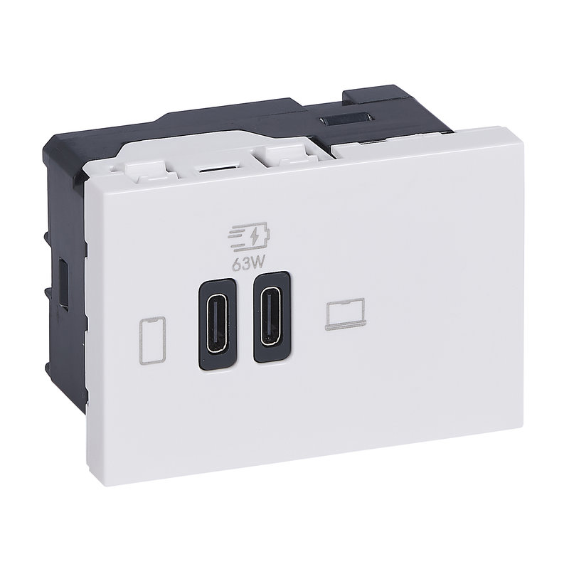 Legrand 077673L - Prise double USB Mosaic Type-C 63W Power Delivery 3 modules - blanc