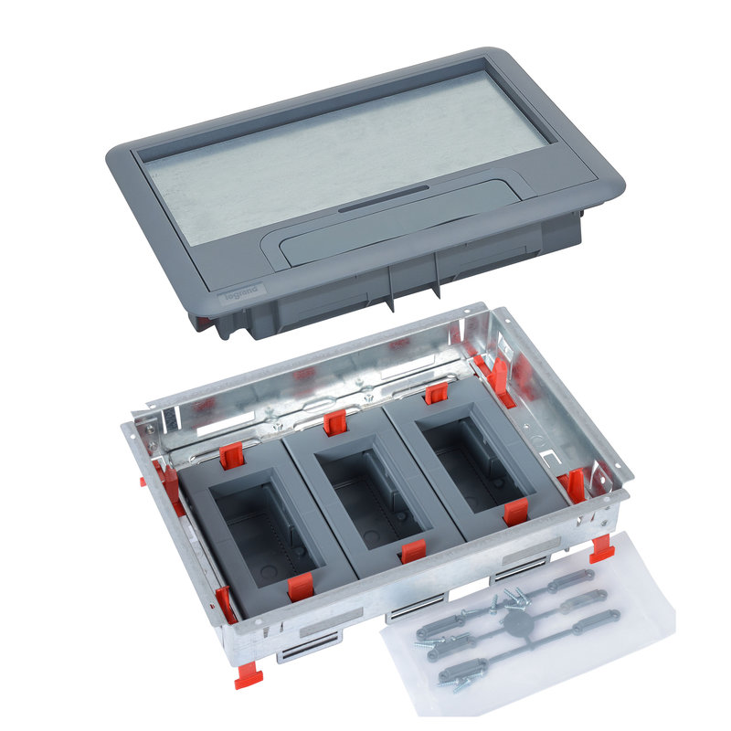Legrand 088009 - Kit boite de sol cadre + couvercle plastique + supports horizontaux 12 modules