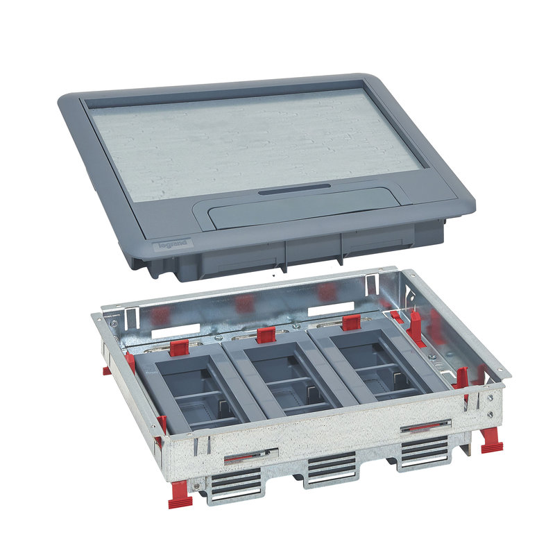 Legrand 088010 - Kit boite de sol cadre + couvercle plastique + supports horizontaux 18 modules