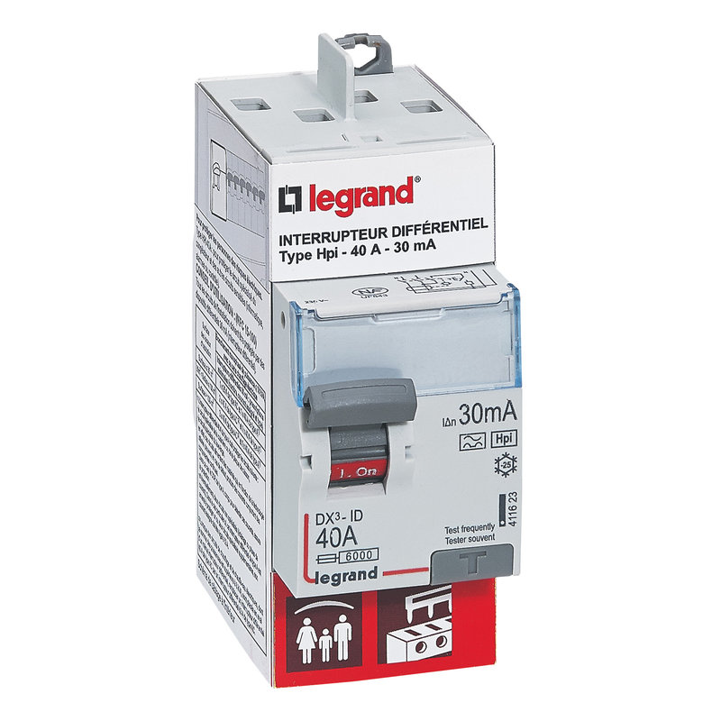 Legrand 092828 - Interrupteur différentiel bipolaire - typeF 30mA arrivée haut/départ haut 40A