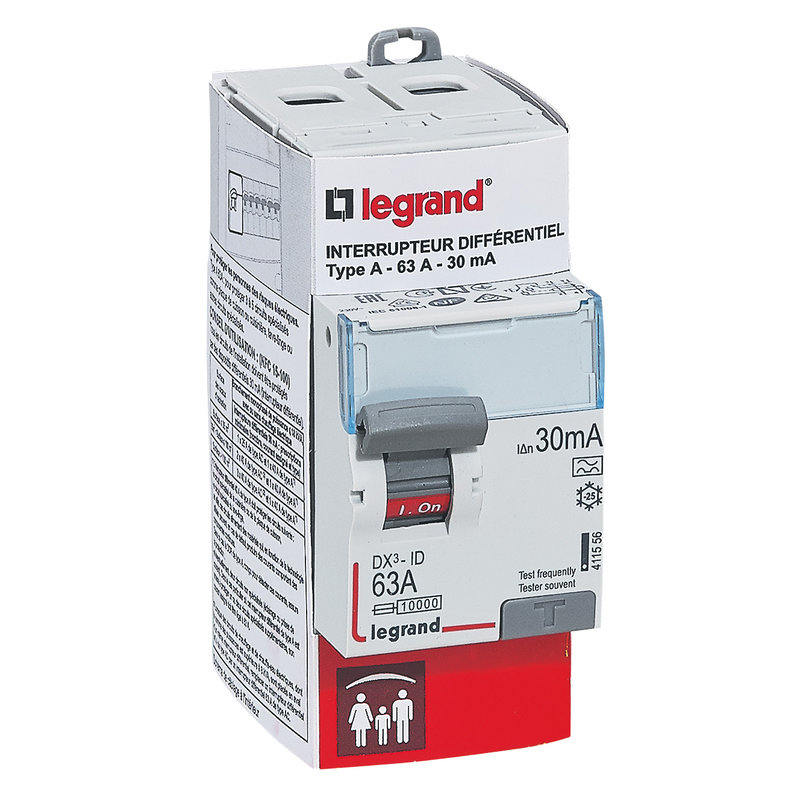 Legrand 092837 - Interrupteur différentiel DX³-ID 2P type A 30mA arrivée haut/départ bas 63A