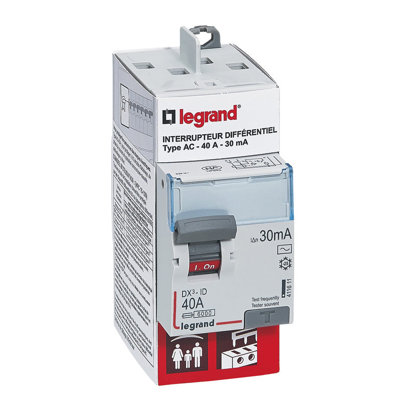 Legrand 092840 - Interrupteur différentiel DX³-ID 2P type AC 30mA arrivée haut/départ haut 40A