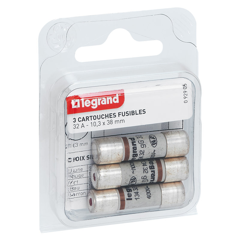 Legrand 092905 - Cartouches fusibles pour porte-fusibles - avec témoin - 10,3x38mm - 32A