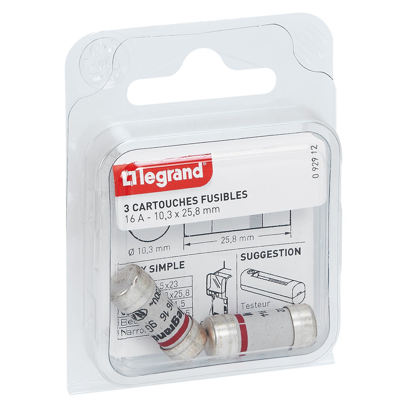Legrand 092912 - Cartouches fusibles pour porte-fusibles - sans témoin - 10,3x25,8mm - 16A