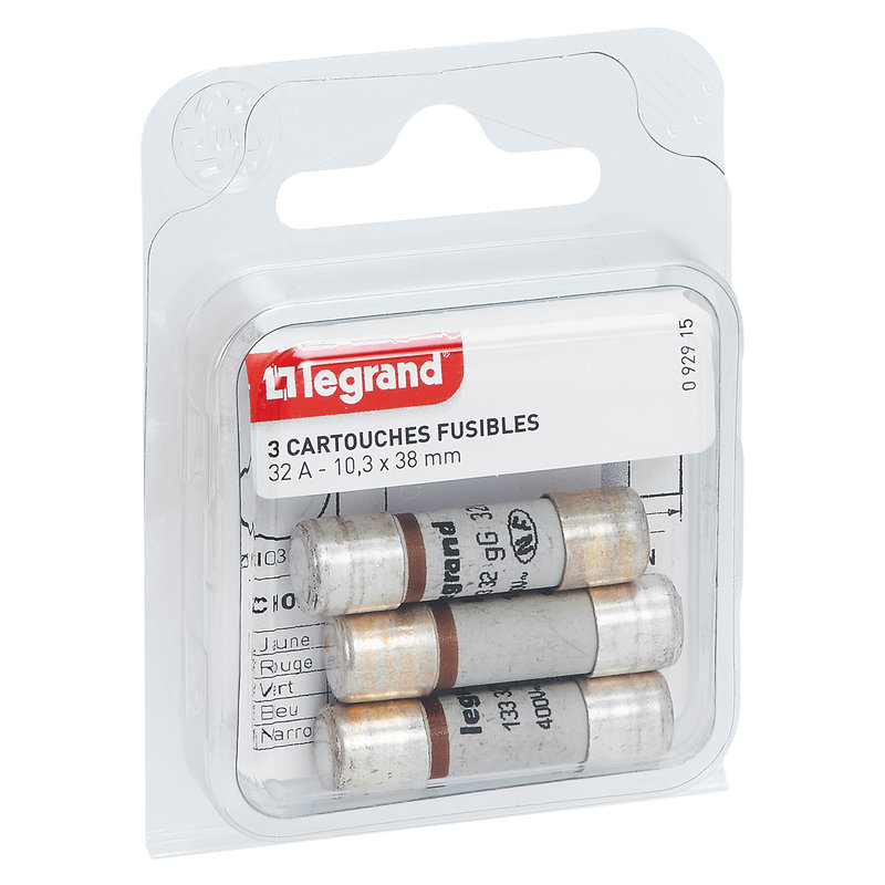 Legrand 092915 - Cartouches fusibles pour porte-fusibles - sans témoin - 10,3x38mm - 32A
