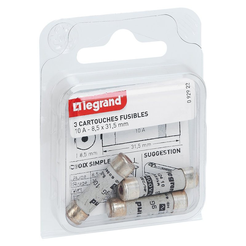 Legrand 092922 - Cartouches fusibles pour porte-fusibles - avec témoin - 8,5x31,5mm - 10A