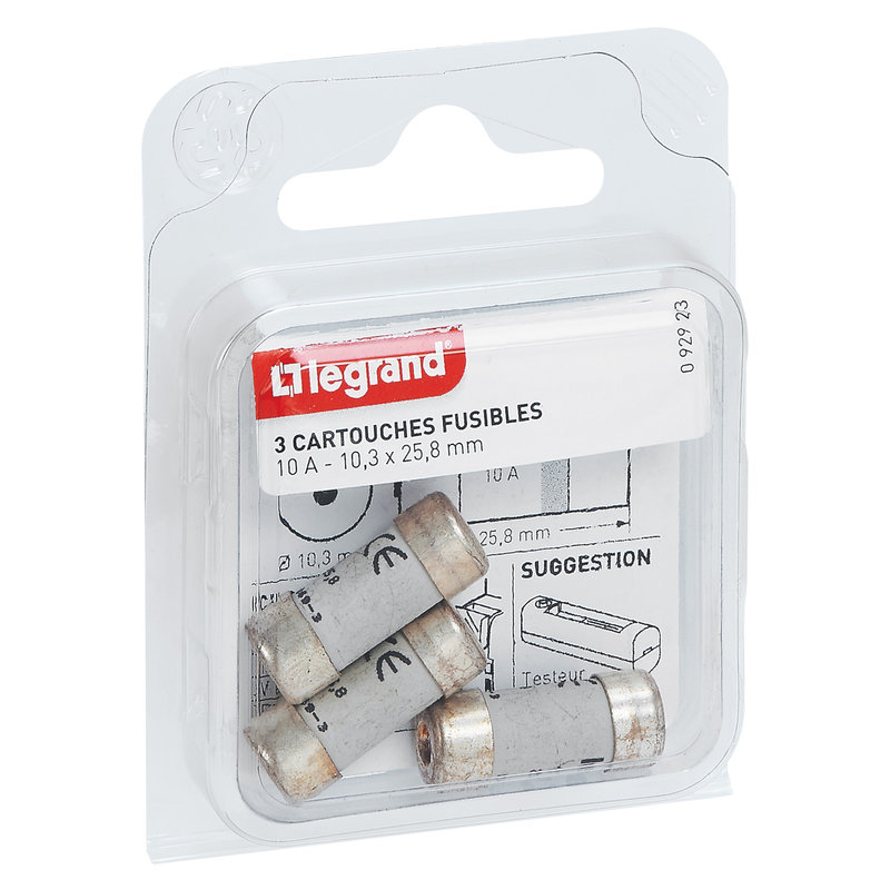 Legrand 092923 - Cartouches fusibles pour porte-fusibles - avec témoin - 10,3x25,8mm - 10A