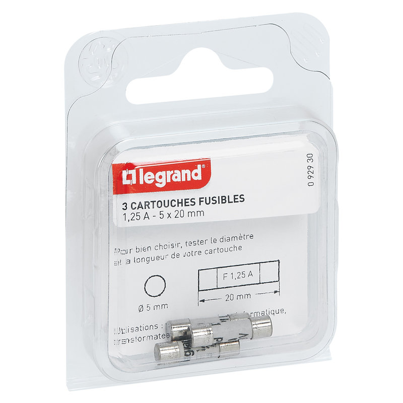Legrand 092930 - Cartouches fusibles pour appareils électroniques - 5x20mm - 1,25A
