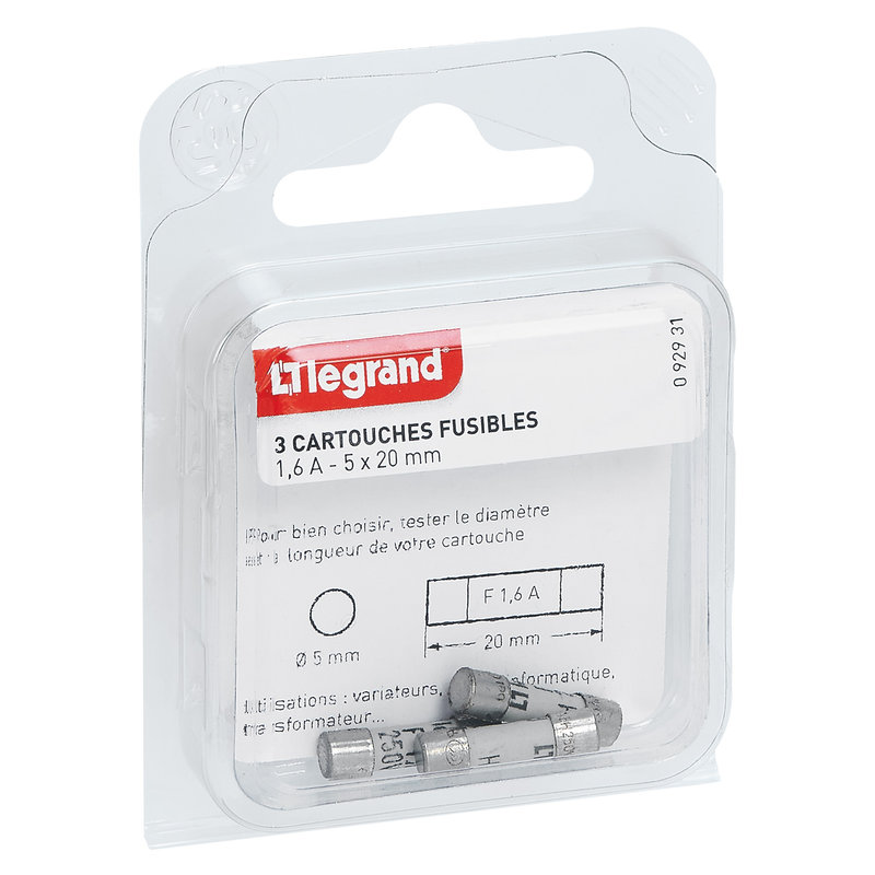 Legrand 092931 - Cartouches fusibles pour appareils électroniques - 5x20mm - 1,6A