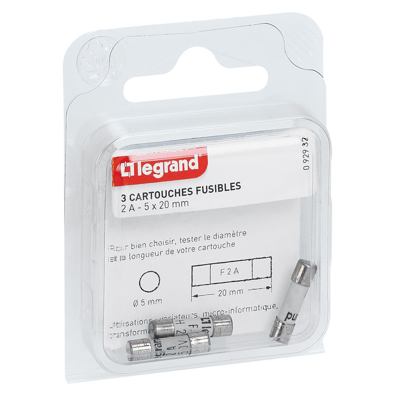 Legrand 092932 - Cartouches fusibles pour appareils électroniques - 5x20mm - 2A