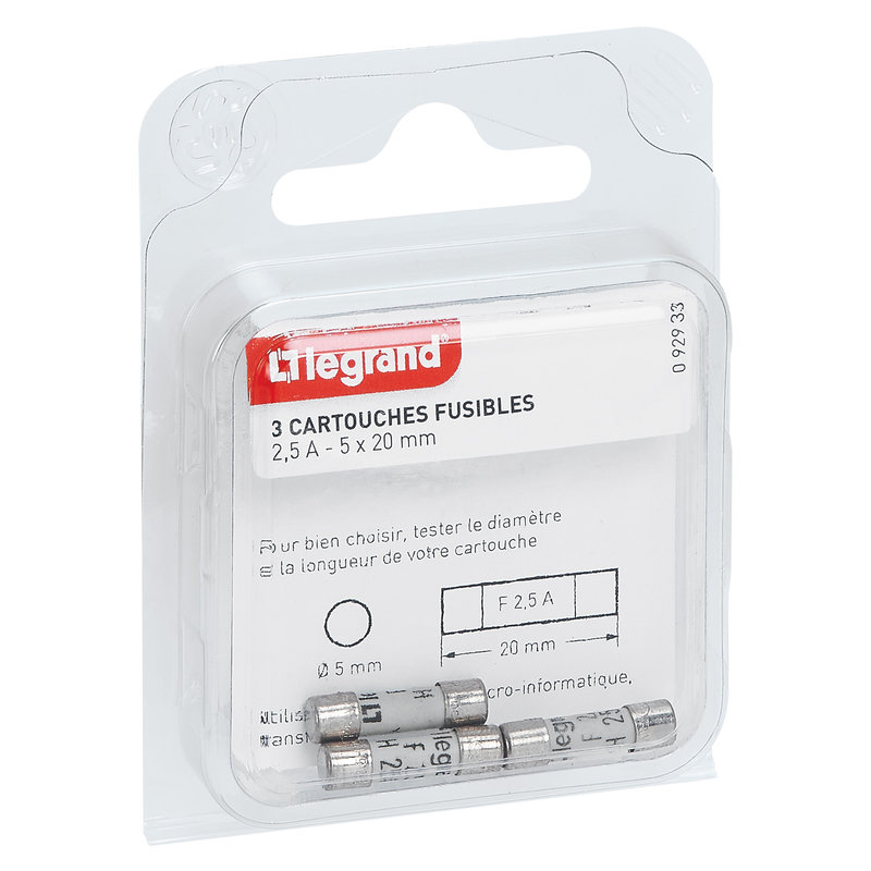 Legrand 092933 - Cartouches fusibles pour appareils électroniques - 5x20mm - 2,5A