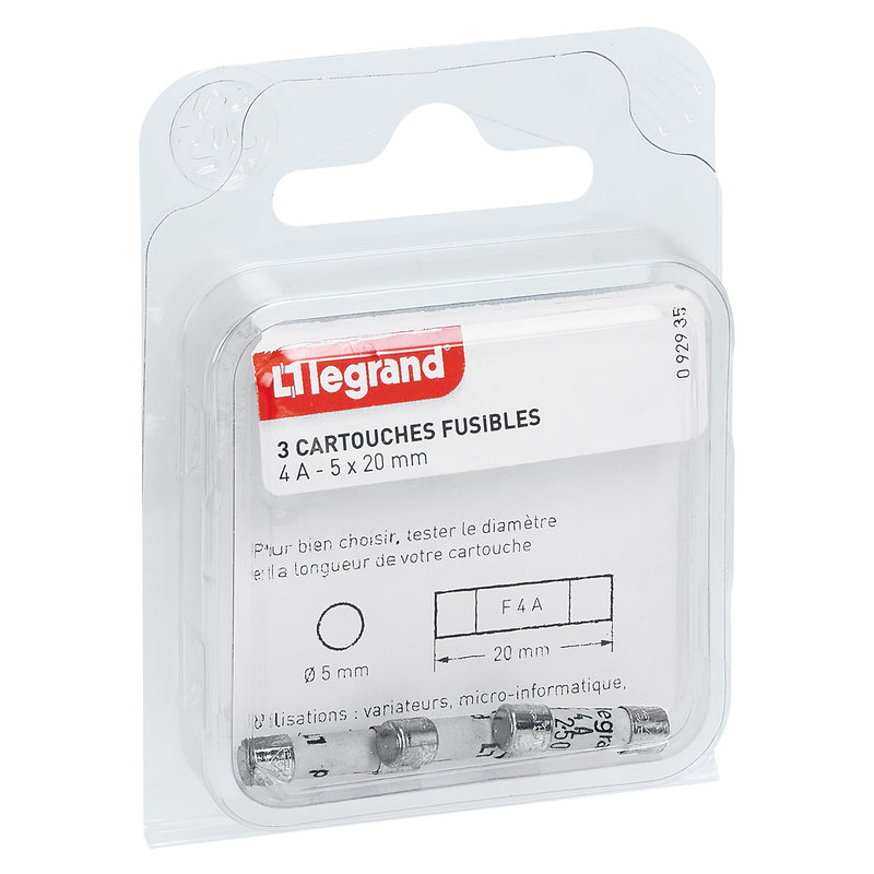 Legrand 092935 - Cartouches fusibles pour appareils électroniques - 5x20mm - 4A