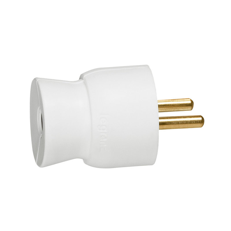 [LEG-093900] Legrand 093900 - Fiche mâle avec terre plastique - sortie du câble par l'arrière - blister -blanc