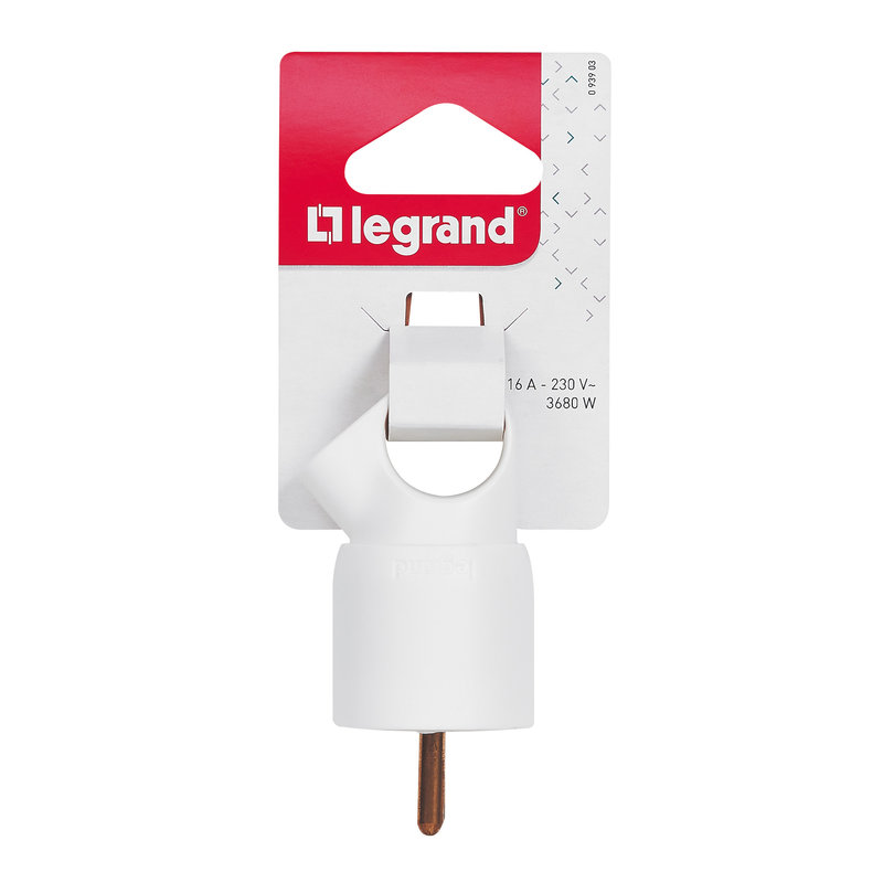 Legrand 093903 - Fiche mâle avec terre plastique Annela avec anneau - blister - blanc