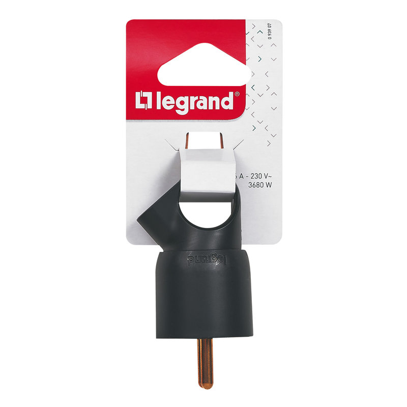 Legrand 093907 - Fiche mâle avec terre plastique Annela avec anneau - blister - noir