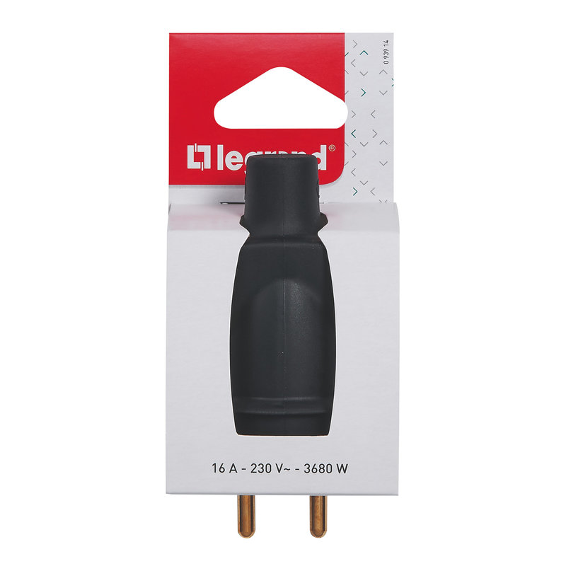 [LEG-093914] Legrand 093914 - Fiche mâle avec terre caoutchouc à vis 16A sortie droite - blister