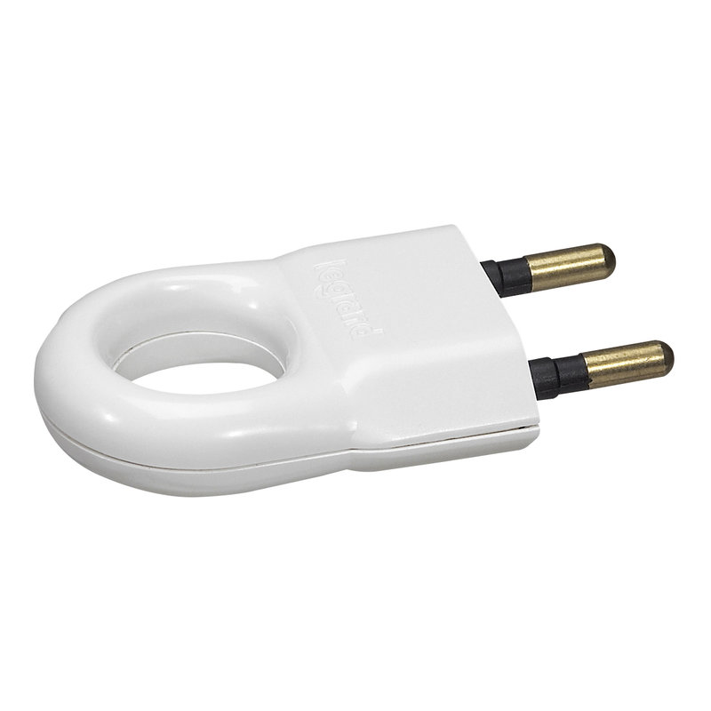 Legrand 093962 - Fiche plate mâle sans terre plastique - avec anneau extraction - blister - blanc