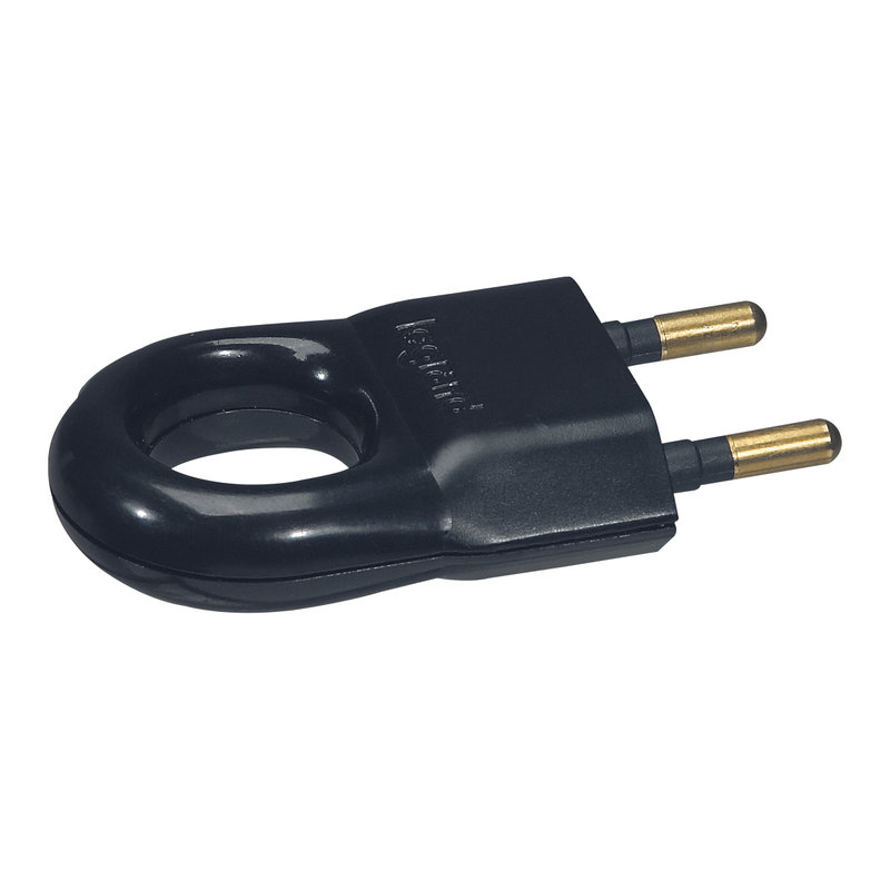 Legrand 093963 - Fiche plate mâle sans terre plastique - avec anneau extraction - blister - noir