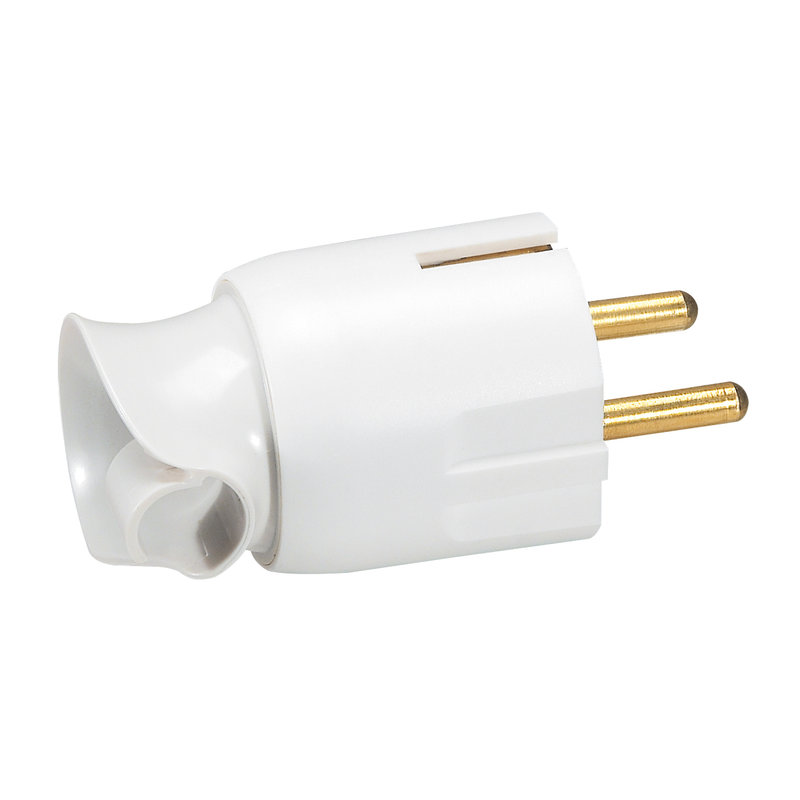 Legrand 093972 - Fiche mâle avec terre plastique - orientation du câble 360° - blister - blanc