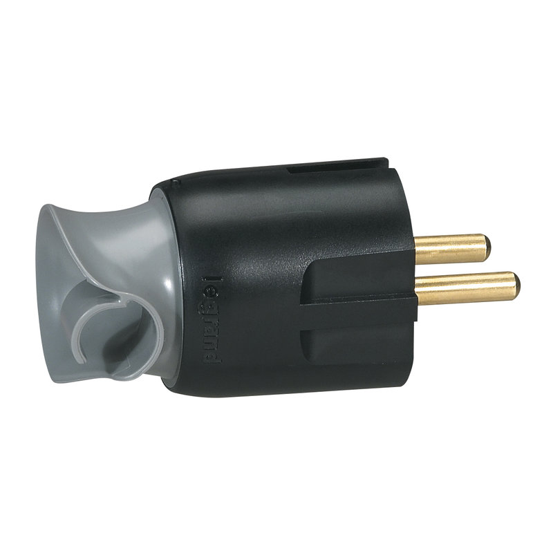 Legrand 093973 - Fiche mâle avec terre plastique - orientation du câble 360° - blister - noir