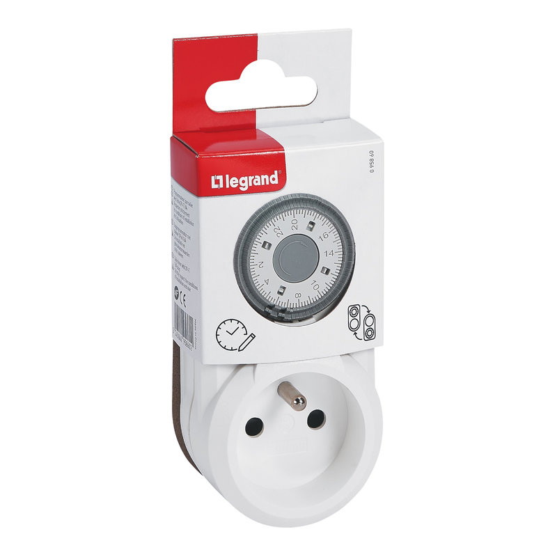 Legrand 095860 - Programmateur ménager journalier avec fiche 2P+T et socle 2P+T 16A