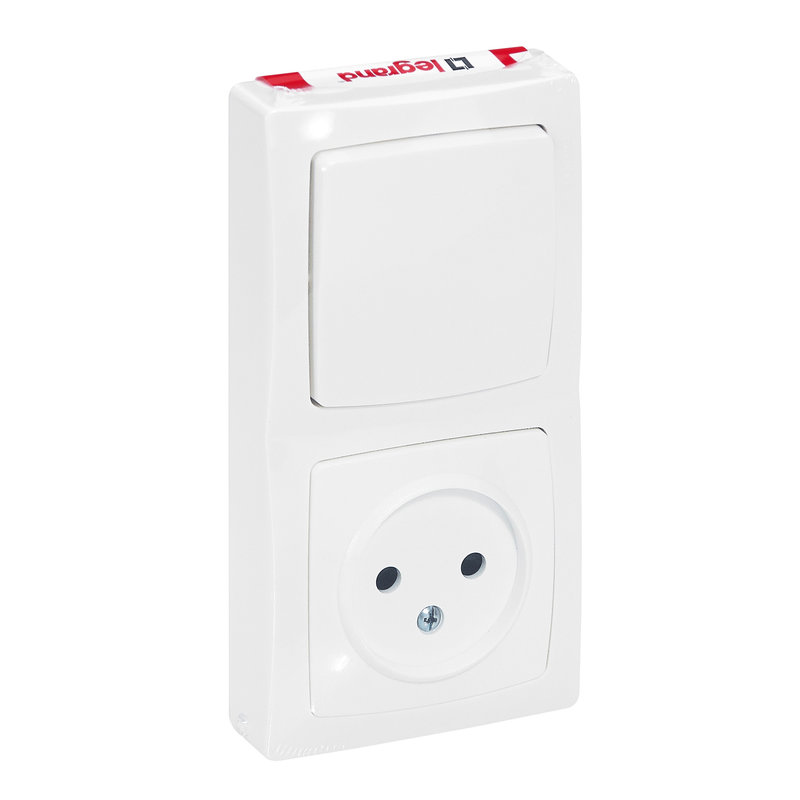 Legrand 097625 - Interrupteur + prise de courant sans terre Appareillage Saillie - blanc