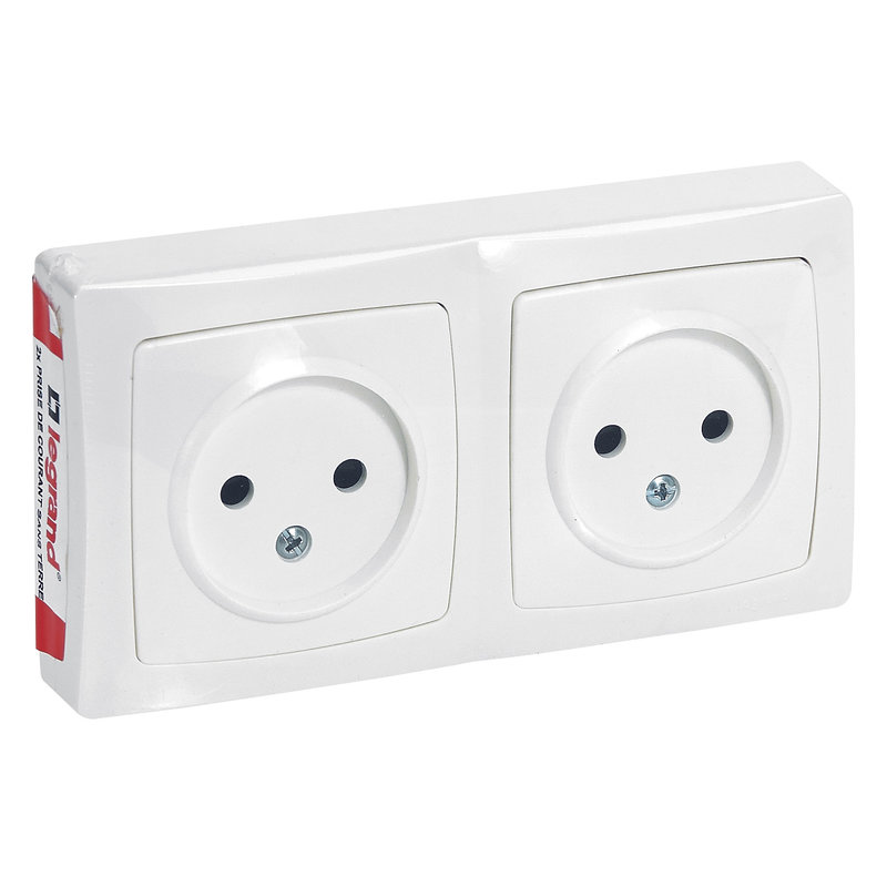 Legrand 097628 - Double prise de courant sans terre Appareillage Saillie - blanc