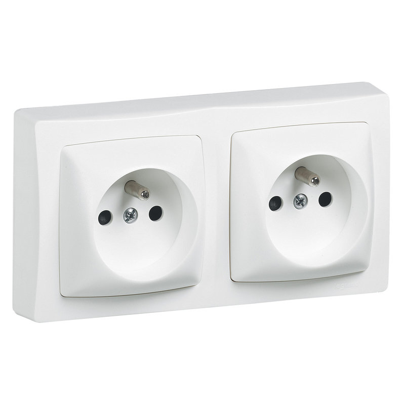 Legrand 097629 - Double prise de courant avec terre précâblée Appareillage Saillie - blanc