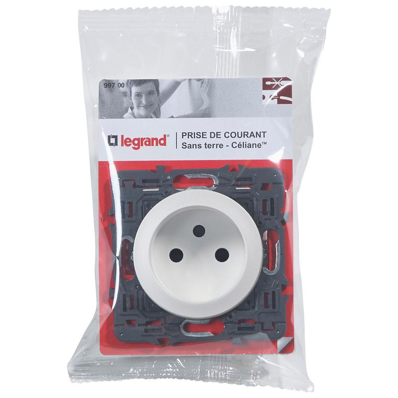 Legrand 099700 - Prise de courant sans terre Céliane - blanc avec support
