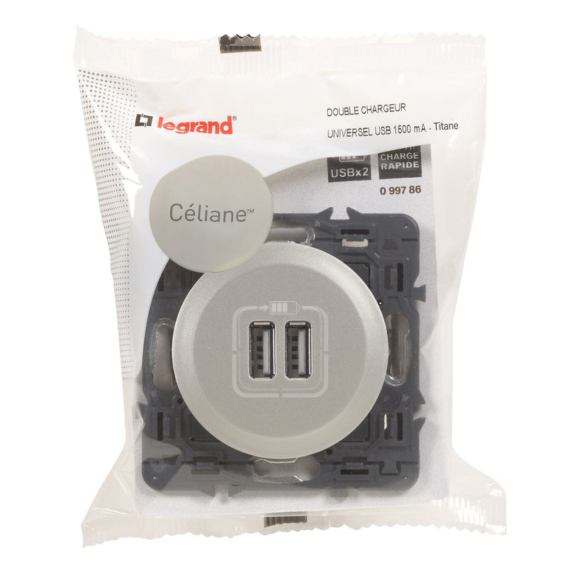 Legrand 099786 - Prise double USB Type-A Céliane 3A - titane