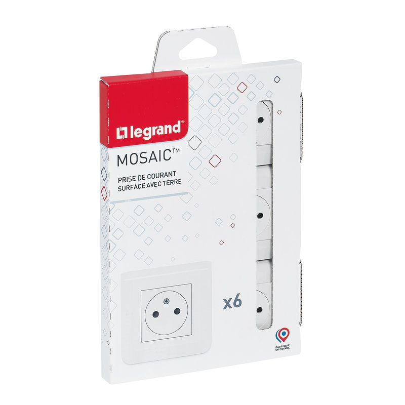 Legrand 200083 - Lot de 6 prises de courant Surface Mosaic blanc complet avec plaque