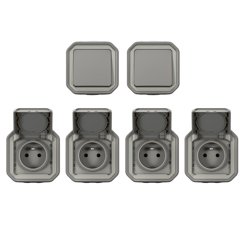 Legrand 200490 - Lot de 2 va-et-vient + 4 prises de courant Plexo complet saillie - gris