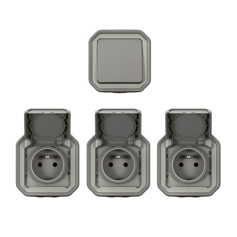 Legrand 200492 - Lot de 1 va-et-vient + 3 prises de courant Plexo complet saillie - gris