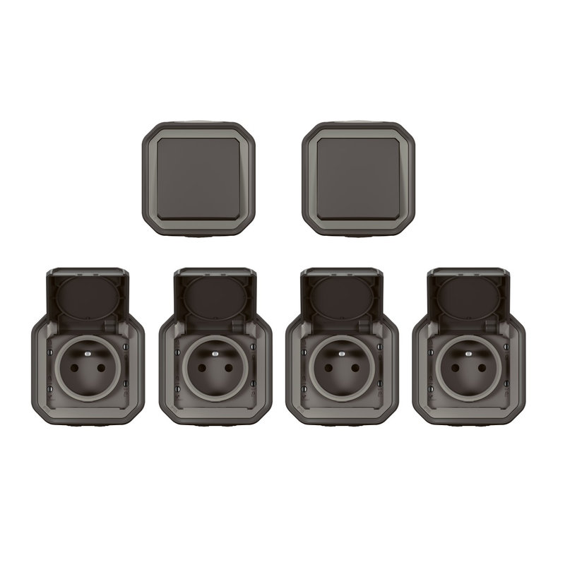 Legrand 200494 - Lot de 2 va et vient + 4 prises de courant Plexo saillie - anthracite
