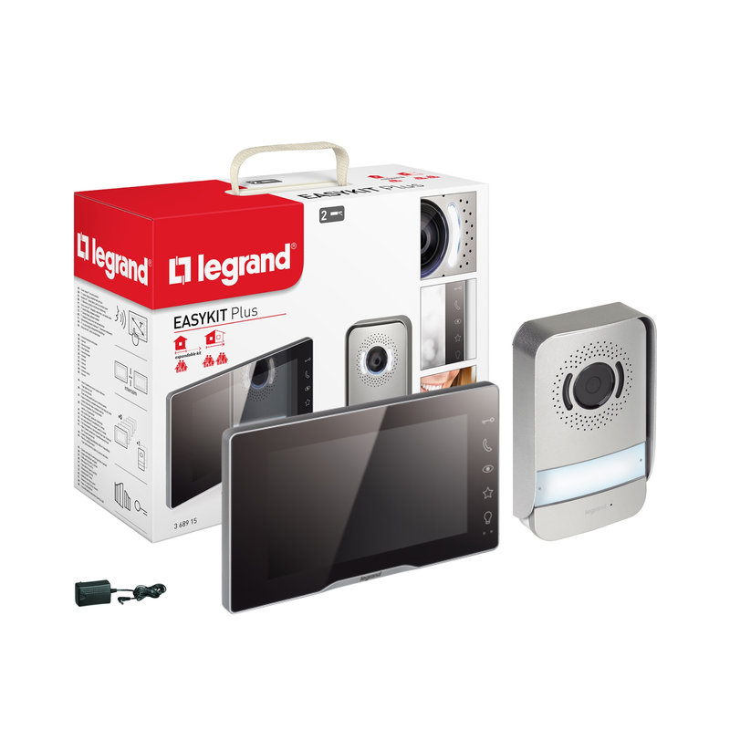 Legrand 368910 -  Visiophone Easy Kit Plus écran 7pouces noir effet mirroir avec platine de rue
