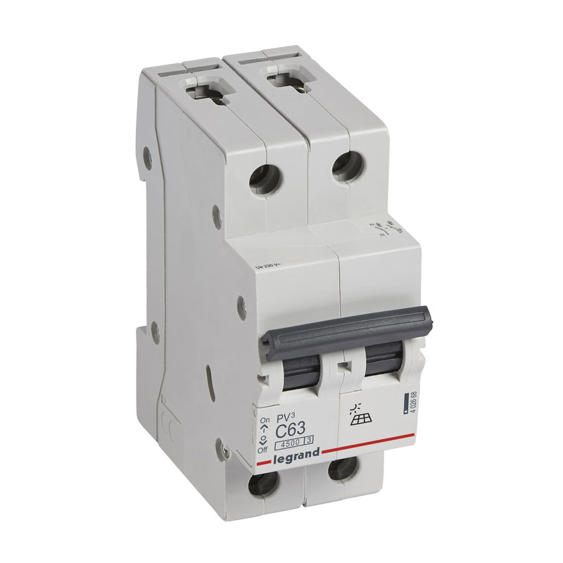 Legrand 402668 - Disjoncteur PV³ 4500 - vis/vis - U+N 230V~ 63A - 4,5kA - courbe C - 2 modules