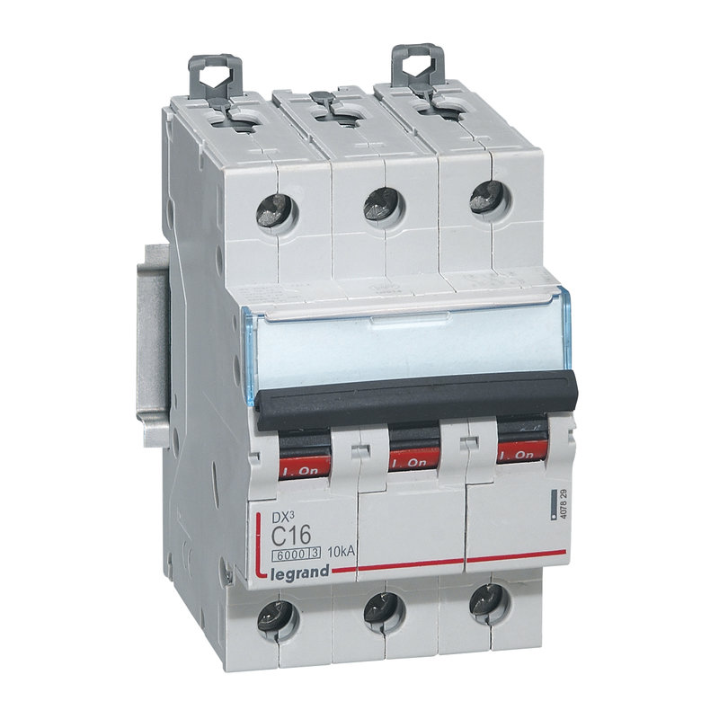 Legrand 407829 - Disjoncteur DX³ 6000 -vis/vis-3P- 400V~-16A-10kA-courbeC-peigne HX³ trad 4P -3M