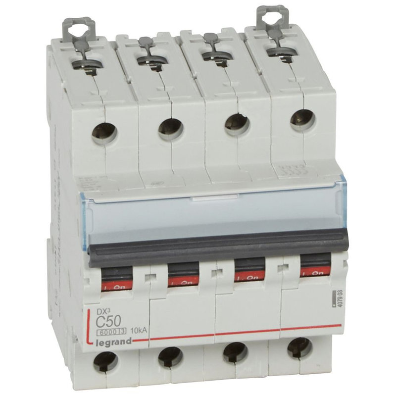 Legrand 407903 - Disjoncteur DX³ 6000 -vis/vis- 4P- 400V~-50A-courbeC-peigne HX³ trad 4P - 4M