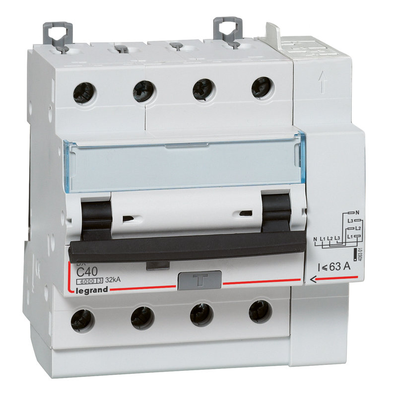 Legrand 411219 - Disjoncteur diff DX³ 6000 -vis/auto-4P-400V~-32A-typeAC-300mA-10kA-courbe C - 5M