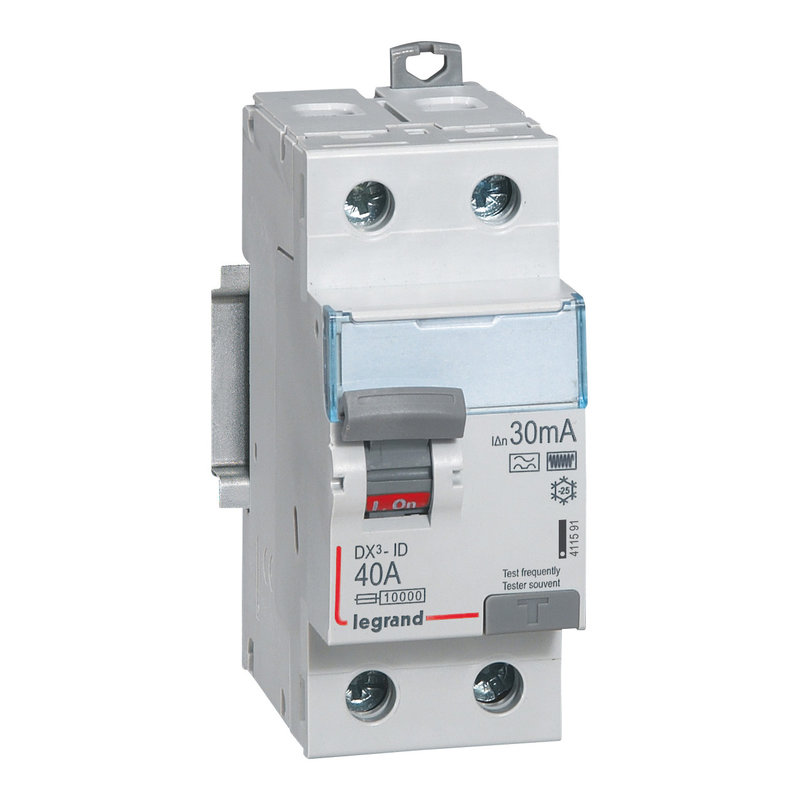 Legrand 411591 - Interrupteur différentiel DX³-ID haut/bas vis - 2P 230V~ 40A typeF 30mA - 2 mod
