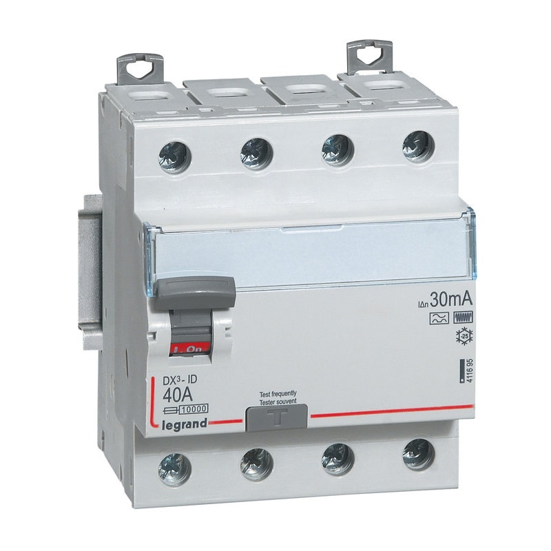 Legrand 411695 - Interrupteur différentiel DX³-ID haut/bas vis - 4P 400V~ 40A F 30mA - 4 modules