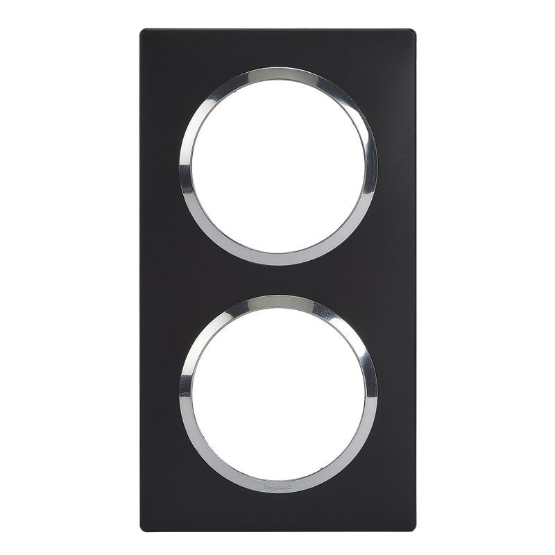 Legrand 600896 - Plaque carrée dooxie 2 postes finition noir bague chromé
